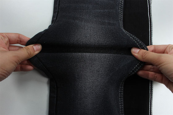 पूर्ण लिक्रा साटन बुनाई काला काला उच्च खिंचाव डेनिम कपड़े
